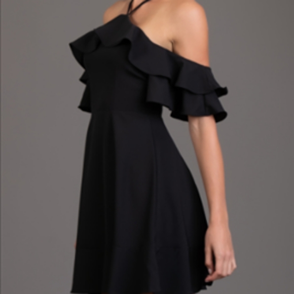 BLACK OPEN SHOULDER RUFFLE DRESS - Picture 3 of 4